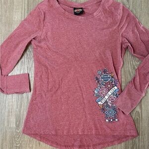 Harley-Davidson Women's Rose Graphic Long Sleeve Tee - Red